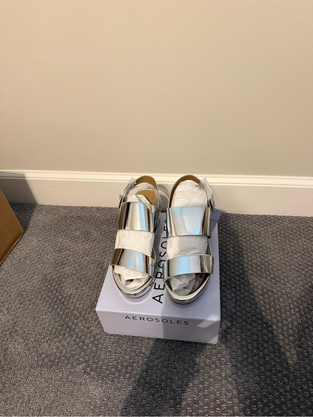 AEROSOLES Metallic Silver Double-Strap Sandals